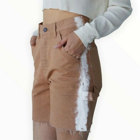 PACSUN Latte High Waisted Boyfriend Carpenter Shorts 90’s Sz 26 Brown - Picture 1 of 8